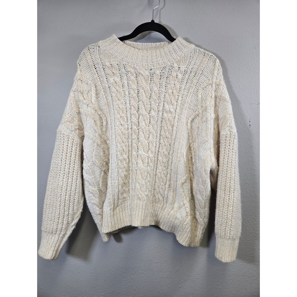 Polly Cable Knit Oversized Chunky Crewneck Sweater Cream S/M
